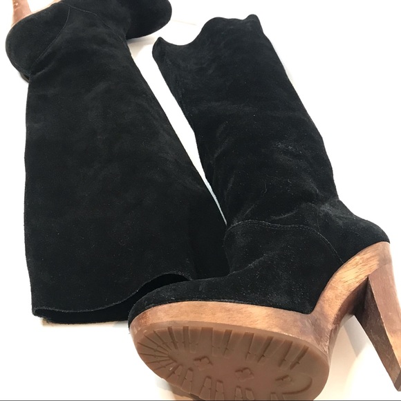 KORS Tall Black Suede Genuine Wood Platform Boots - Picture 13 of 15